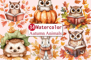 Autumn Cute Animals Clipart, an Illustration by CitraGraphics