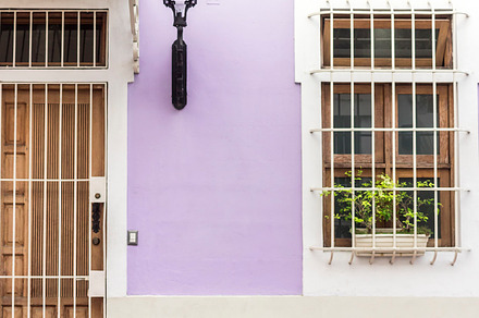 Purple wall stock photo containing purple wall and colonial arquitecture, an Architecture Photo by The Key Item Shop