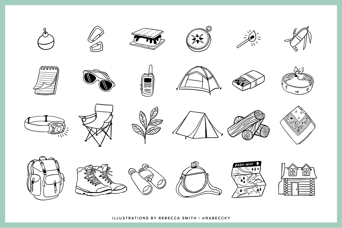 Hand Drawn Camping Illustrations, a Texture Illustration by rabeccky (Photo 3 of 7)