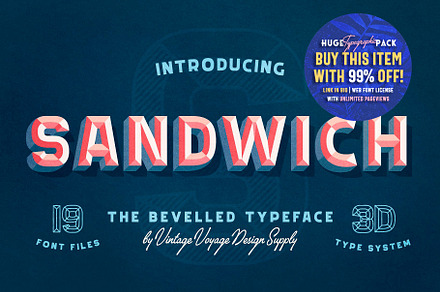 Sandwich • -50% • Bevelled 3D Type, a Sans Serif Font by Vintage Voyage Supply