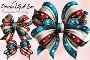 Patriotic USA Bow Clipart Bundle, an Illustration by SVGArt