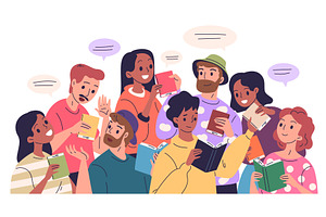 People bookcrossing. Students, an Education Illustration by Stock-Smart-Start