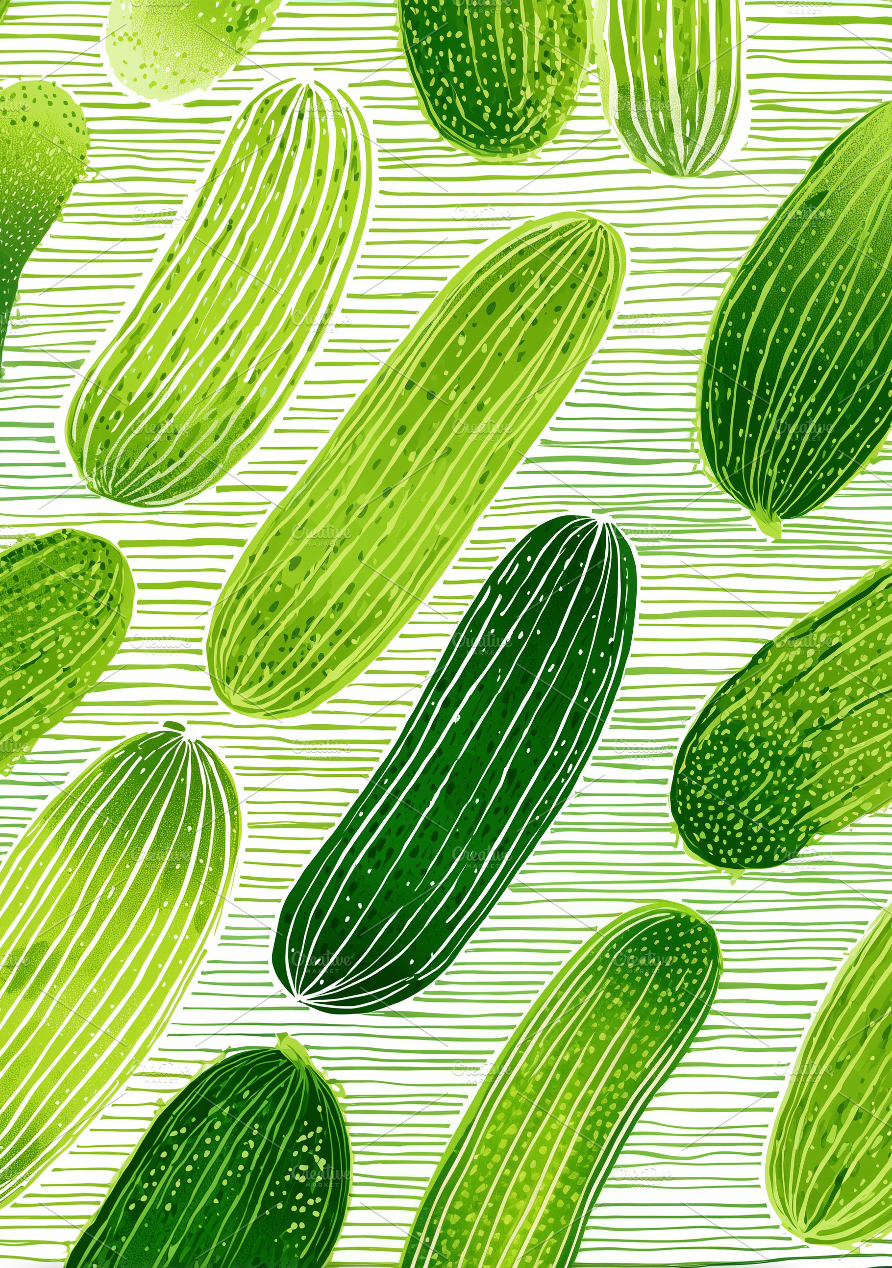 Hand drawn green cucumbers, a Food & Drink Photo by MistyDay