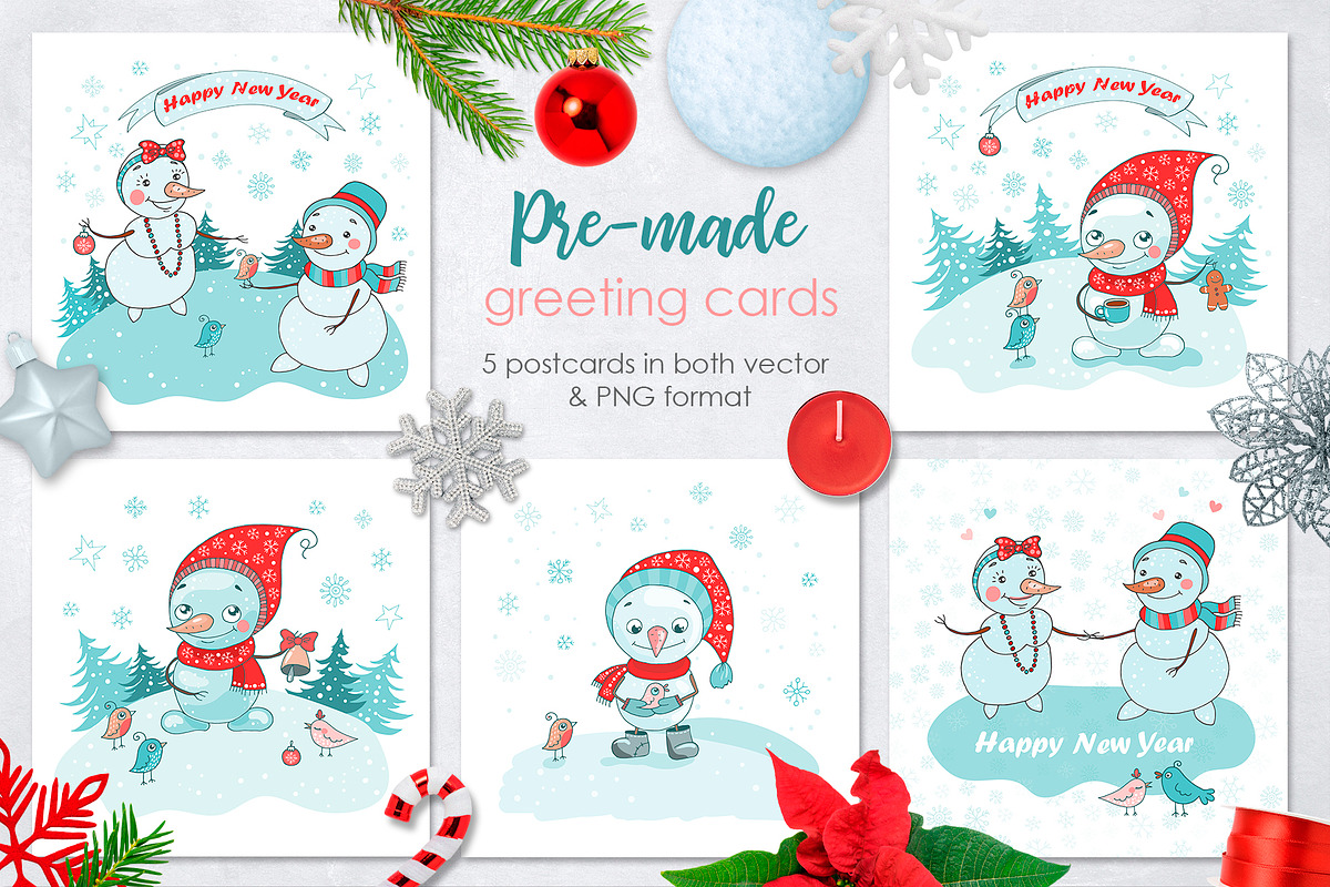 Cute snowmen, a Decorative Illustration by Maya Ivart (Photo 3 of 8)