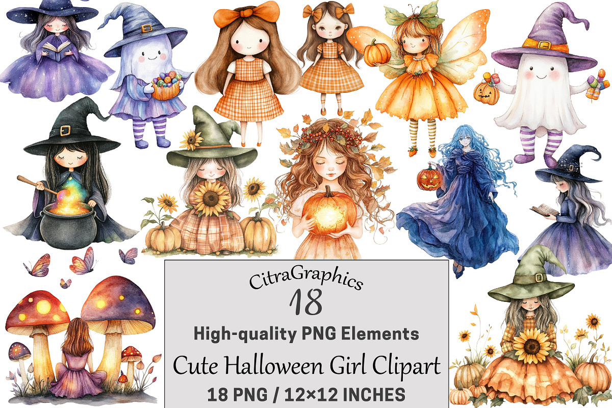 Cute Halloween Girl Sublimation, a Seasonal Illustration by CitraGraphics (Photo 1 of 4)
