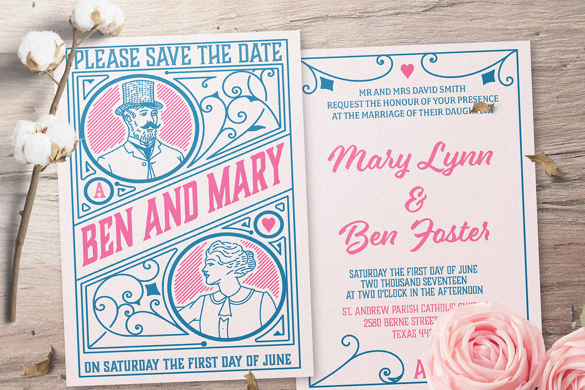 Mega Set Vintage Wedding Invitations, an Invitation Template by OneVectorStock (Photo 18 of 18)