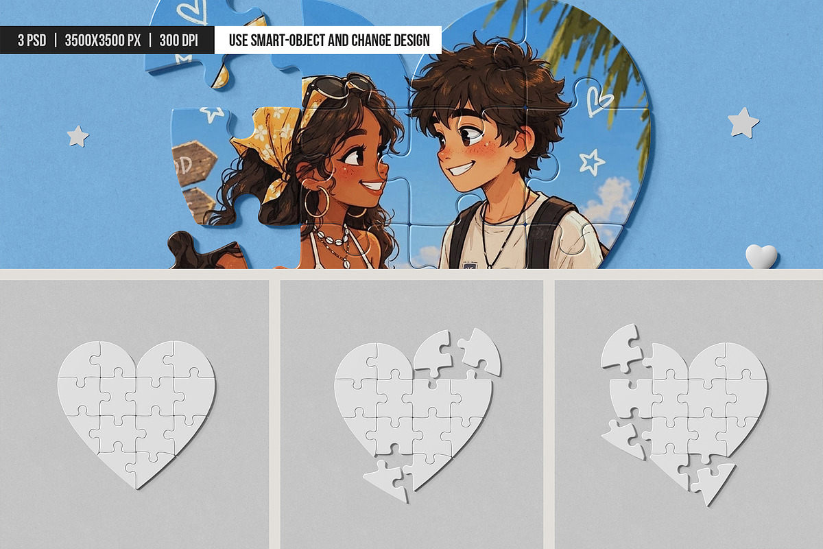 Heart-Shaped Jigsaw Puzzle Mockup, an Advertising Mockup by SD Mockup (Photo 5 of 5)