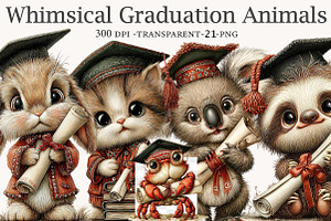 Whimsical Graduation Animals clipart, an Illustration by Designworld