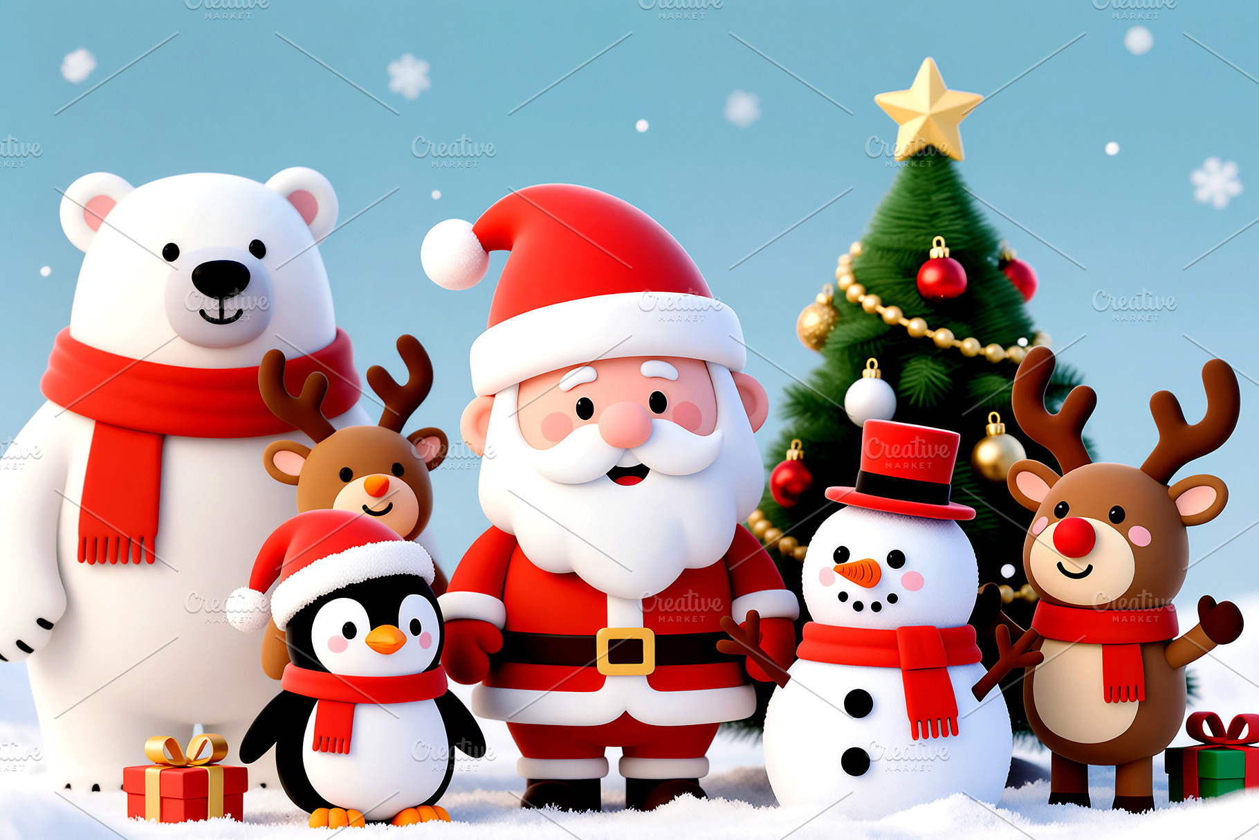 Cute Christmas Characters in a Snowy, a Holiday Photo by Rafoz