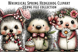 Whimsical Spring Hedgehog Clipart, an Illustration by Dream Creation