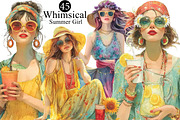 Whimsical Summer Girl Clipart, an Illustration by DreamArtGraphic (Thumbnail 1 of 8)