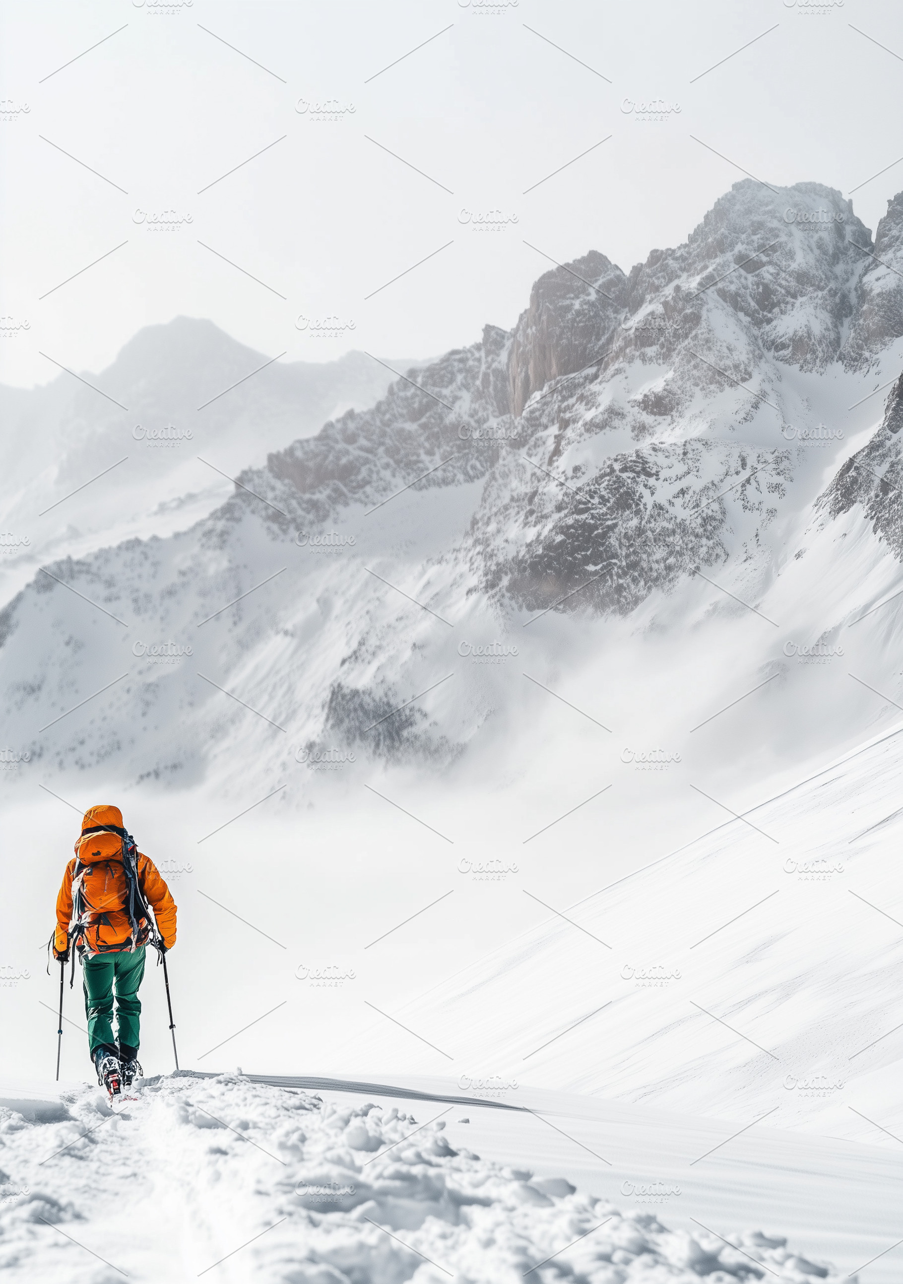 Lone mountaineer in bright gear trek, a Sports & Recreation Photo by MistyDay