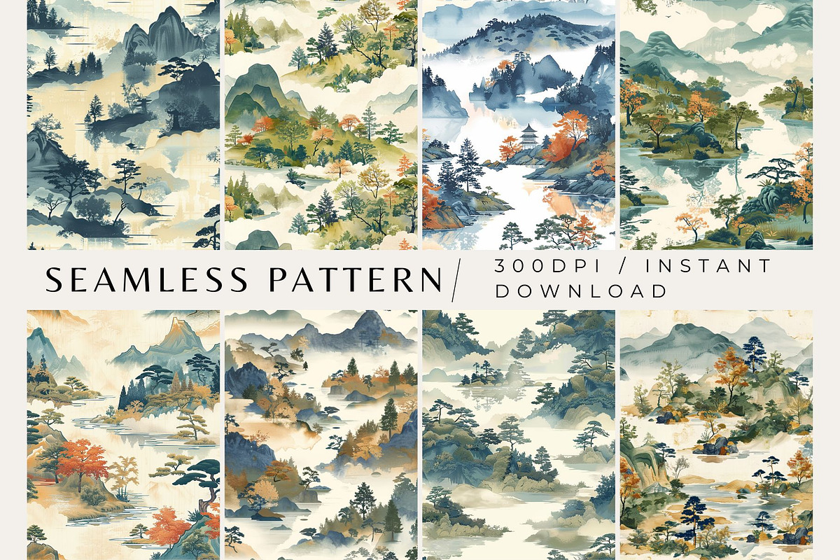 8 Tranquil Landscape Patterns, a Pattern Graphic by Inknfolly