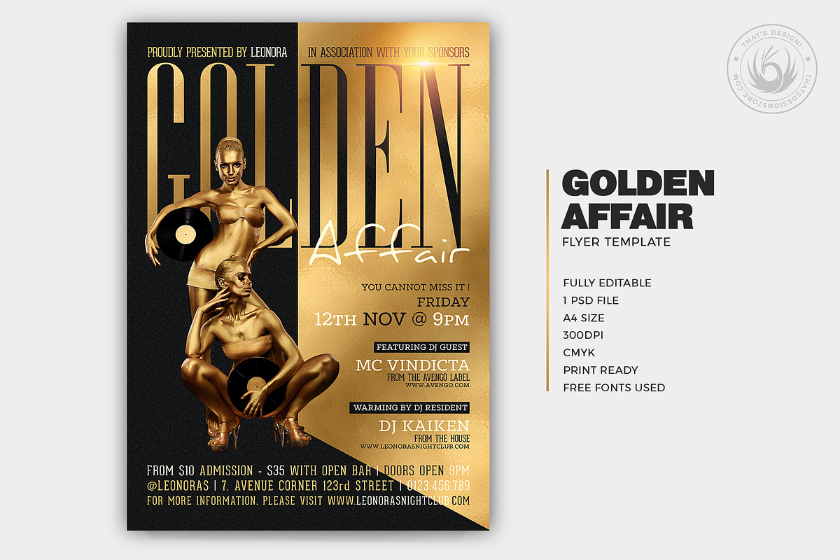 Golden Affair Flyer Template, a Flyer Template by ThatsDesignArt (Photo 2 of 7)