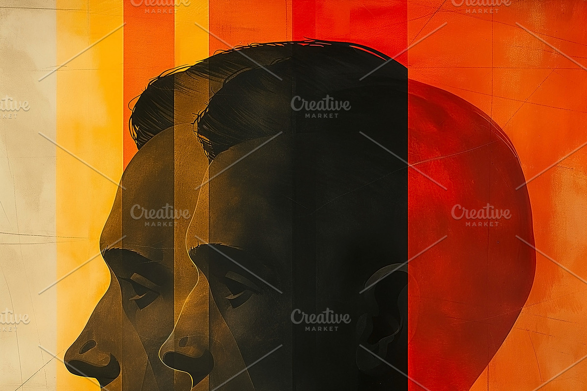 Stylized illustration of a male figure in profile, showcasing a, a Decorative Illustration by ImageMir