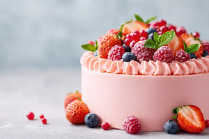Strawberry raspberry frosted cake, a Food & Drink Photo by AlyaAnd