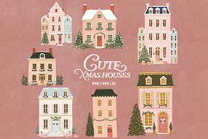 Hand-Drawn Cute Christmas Houses, a Seasonal Illustration by Marie T