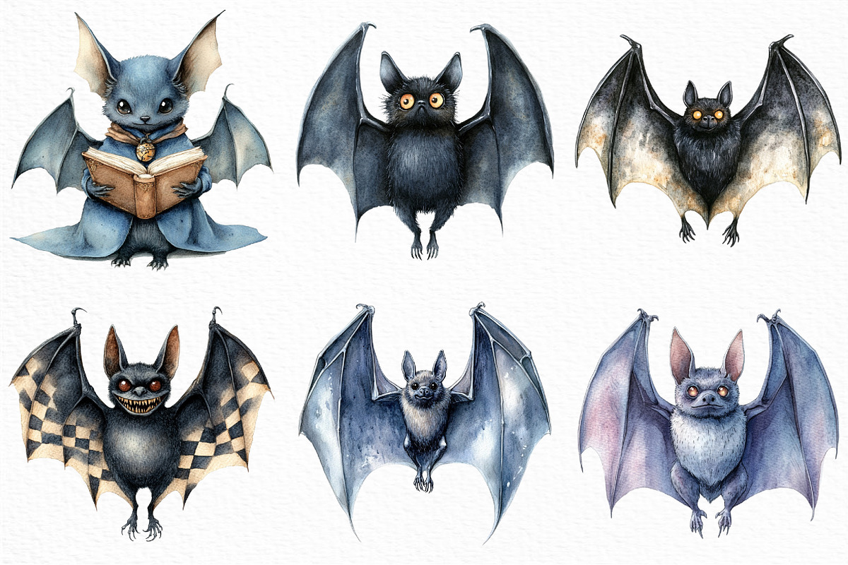 Watercolor Halloween Bat Clipart, an Illustration by Craft Nest (Photo 2 of 6)