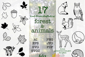 Forest animals vector and bitmap set