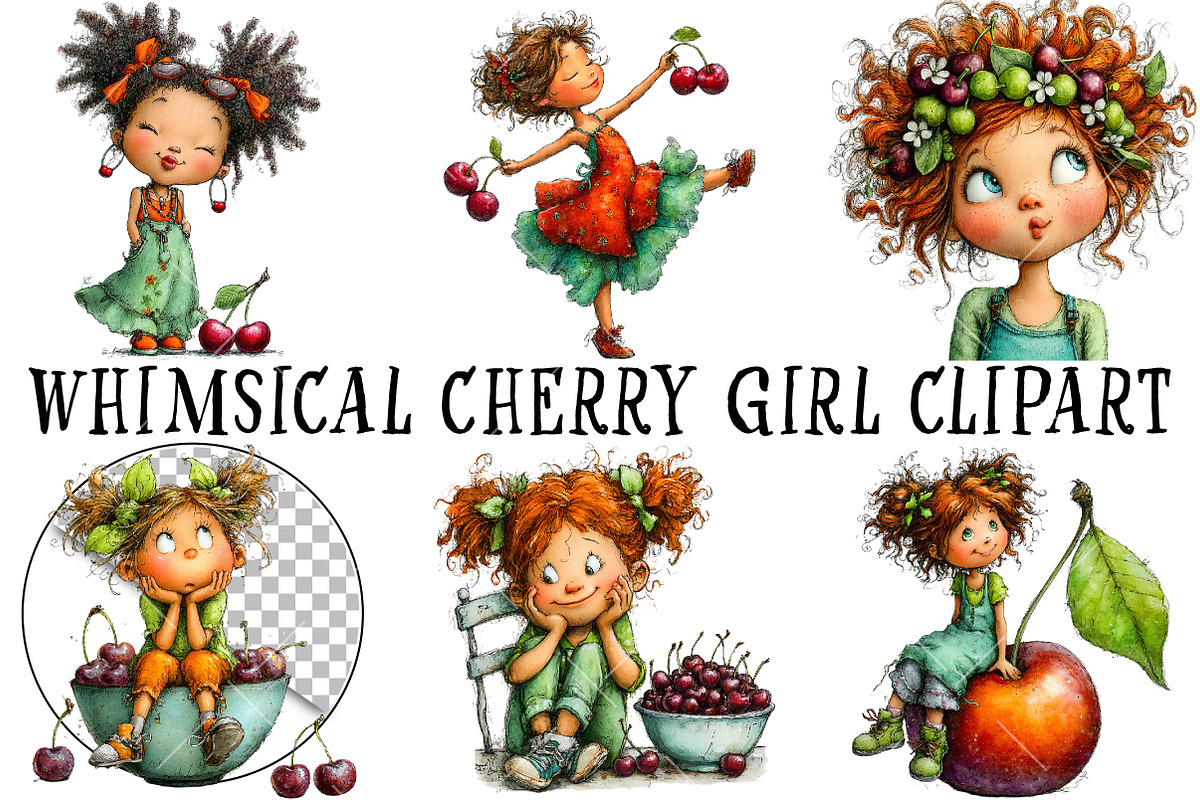 Whimsical Cherry Girl PNG Clipart, an Illustration by OK Design (Photo 2 of 6)