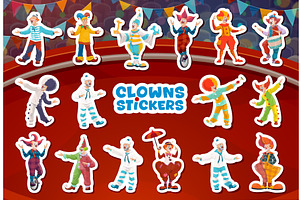 Circus clown characters on stage, an Illustration by Vector Tradition