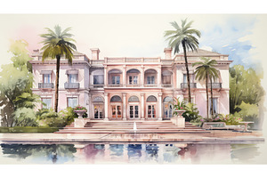 Colonial era mansion watercolor, an Architecture Photo by Aimagenarium@gmail.com