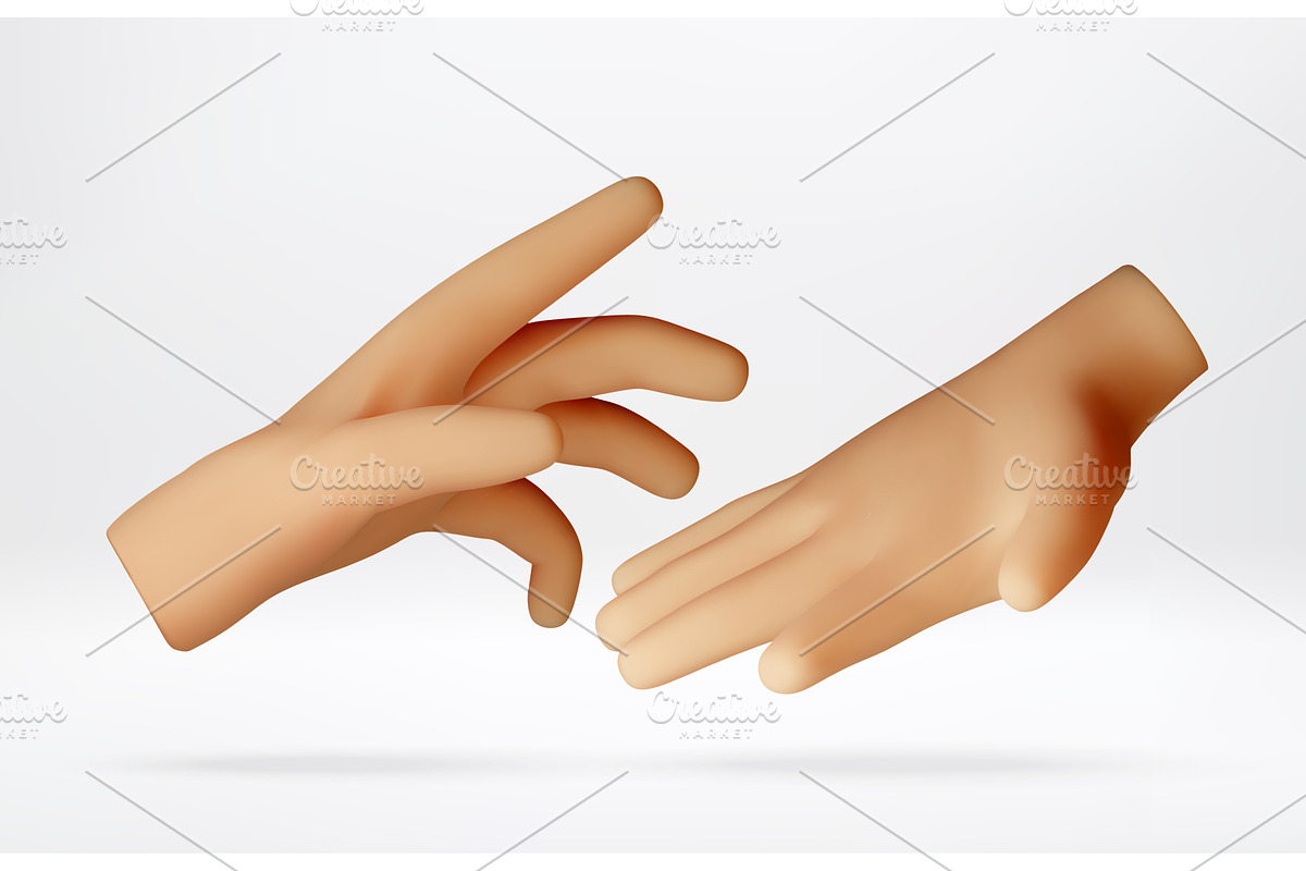 Two 3D hands reaching towards each, an Object Illustration by Abscent