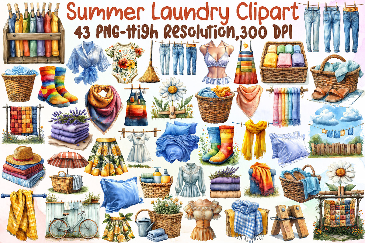 Summer Laundry Day Clipart, an Illustration by Sublimation Artist (Photo 1 of 6)