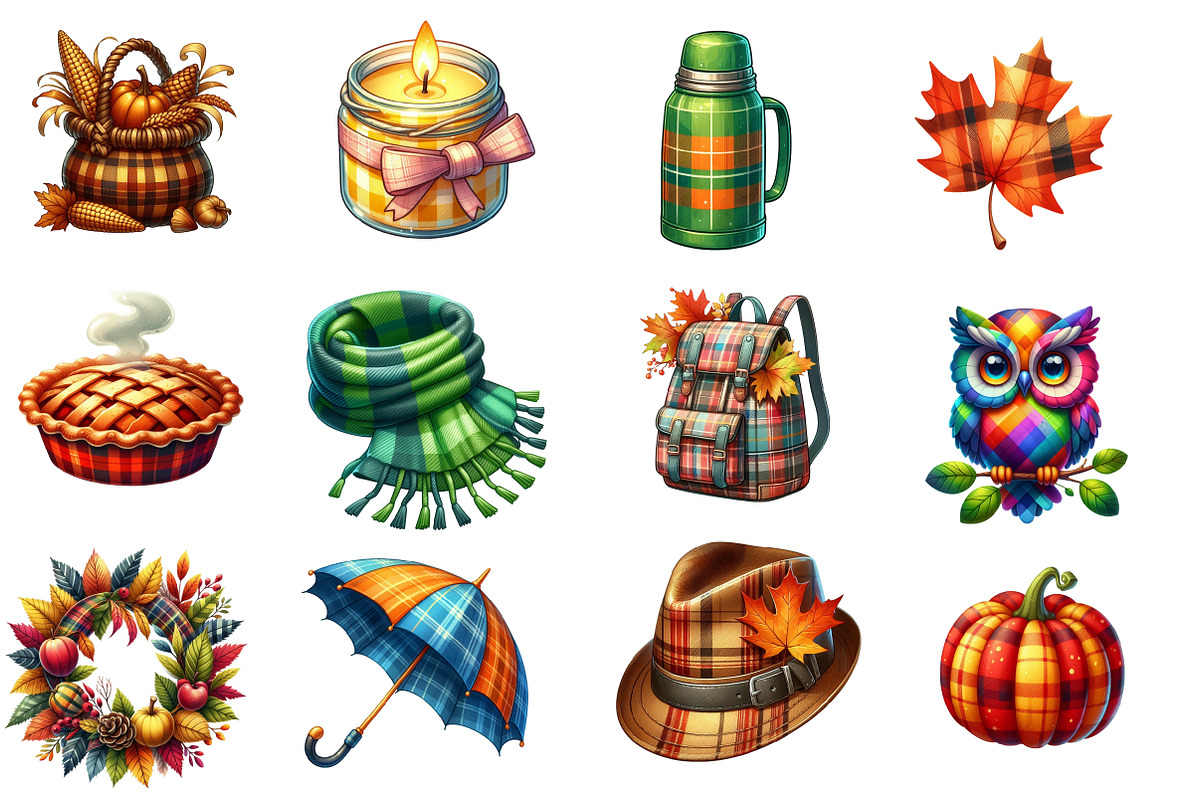 Watercolor Plaid Autumn Clipart, an Illustration by Designworld (Photo 4 of 5)