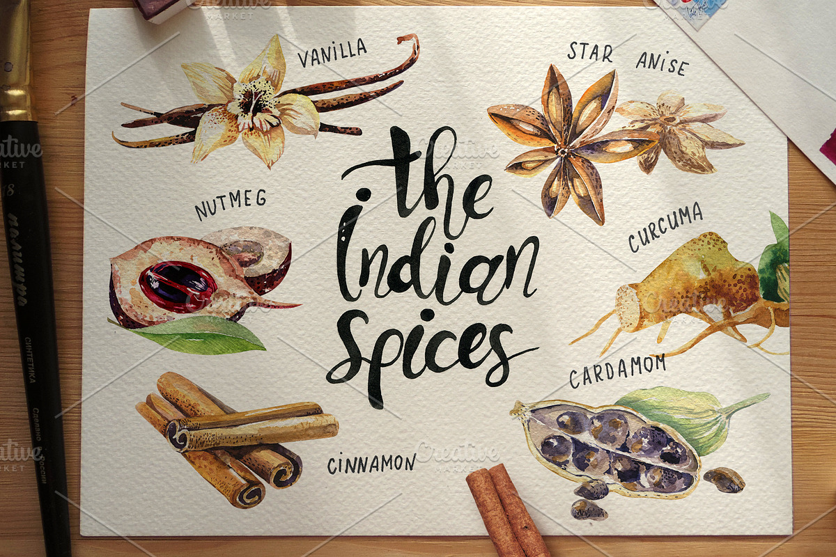Watercolor Indian spices, an Object Graphic by Peace ART (Photo 1 of 2)