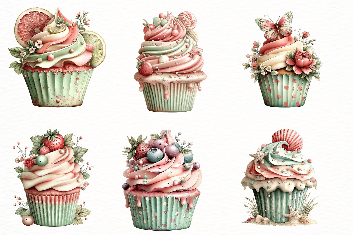 whimsical Summer cupcake clipart, an Illustration by Designworld (Photo 5 of 7)