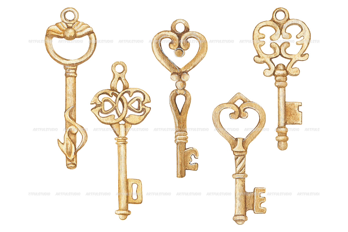 Watercolor vintage Keys and locks, an Object Illustration by ArtfulStudio (Photo 4 of 9)