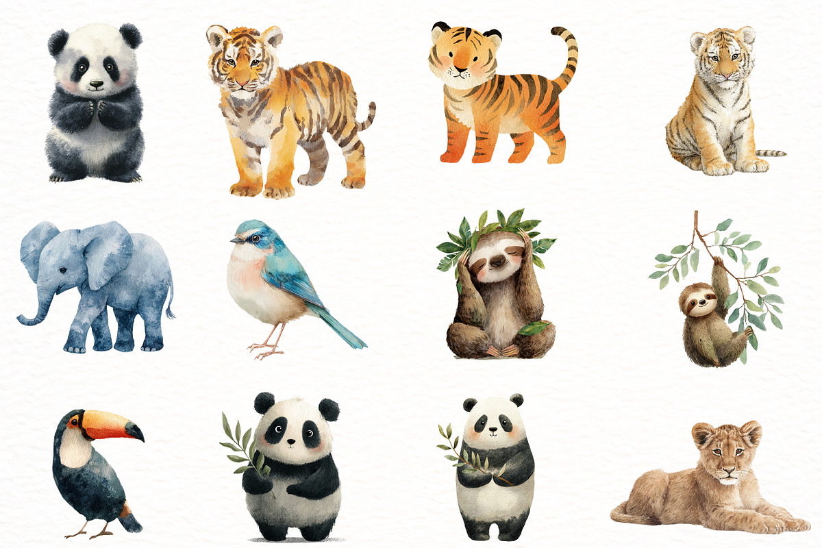 watercolor Animals clipart, an Illustration by Designworld (Photo 3 of 5)