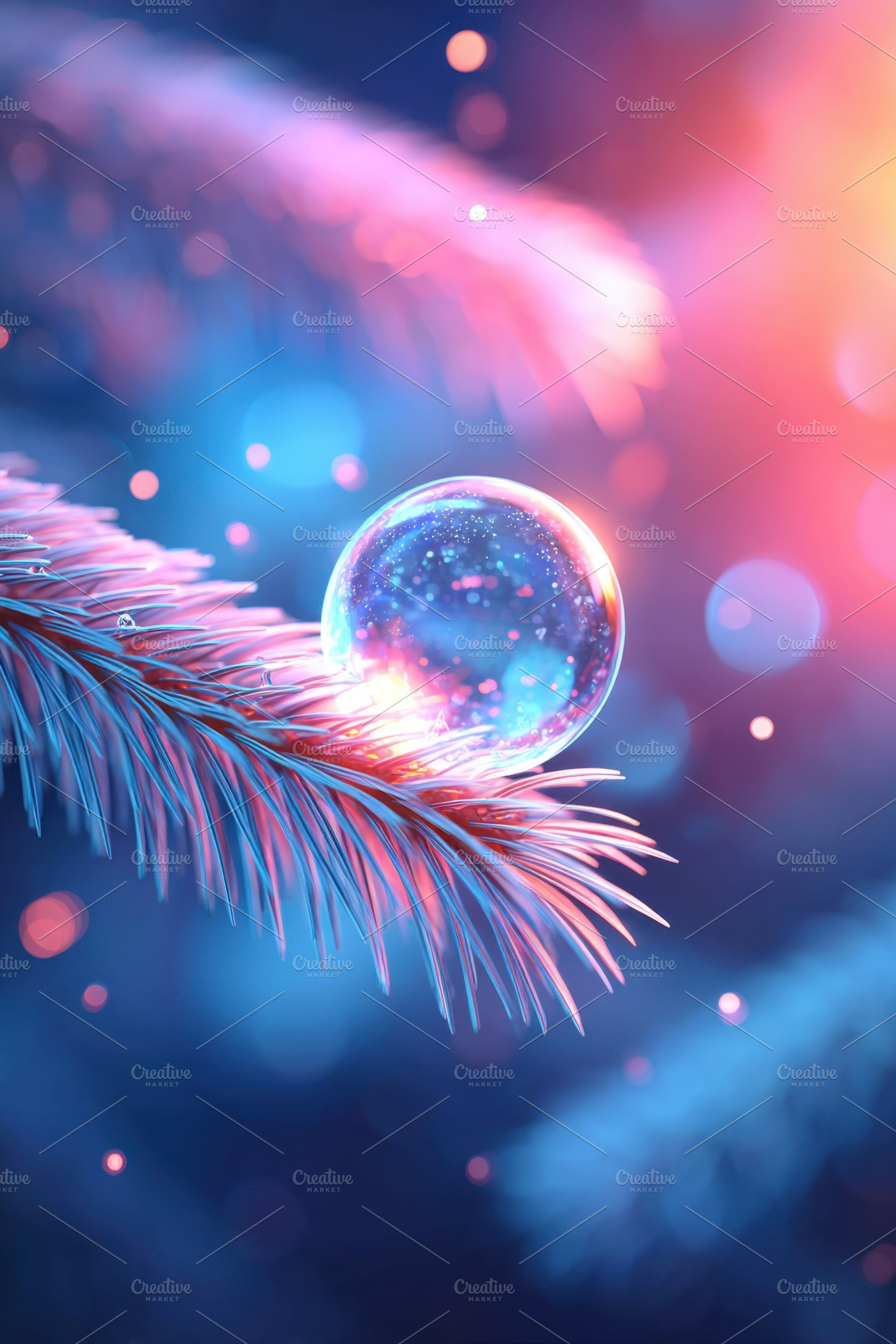 Dreamy bubble on pine needle, an Abstract Photo by AlyaAnd