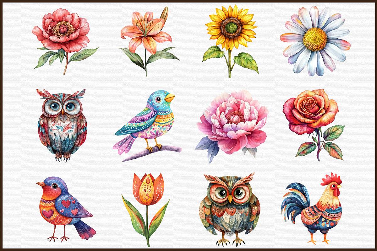 Folk Floral and Bird Clipart Set, an Illustration by Sublimation Artist (Photo 3 of 6)