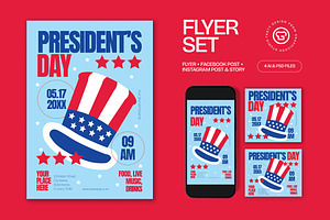 Blue Red President's Day Flyer Set, a Flyer Template by graphicook