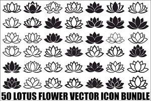Lotus Flower Vector Icon Bundle, an Illustration by yasushie