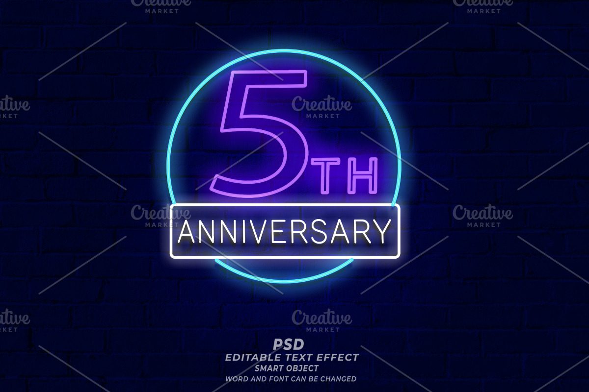 5th Anniversary Neon Sign Editable, a Layer Style Add-On by TrueVector