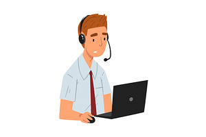 Cheerful Male Call Center Operator, a Person Illustration by TopVectors