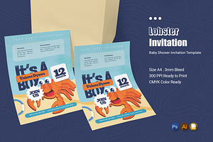 Lobster Beach Baby Shower Invitation, an Invitation Template by Esensifiksi.studio
