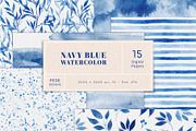 Navy Blue Watercolor Digital Papers, a Pattern Graphic by PeDe Designs (Thumbnail 1 of 6)