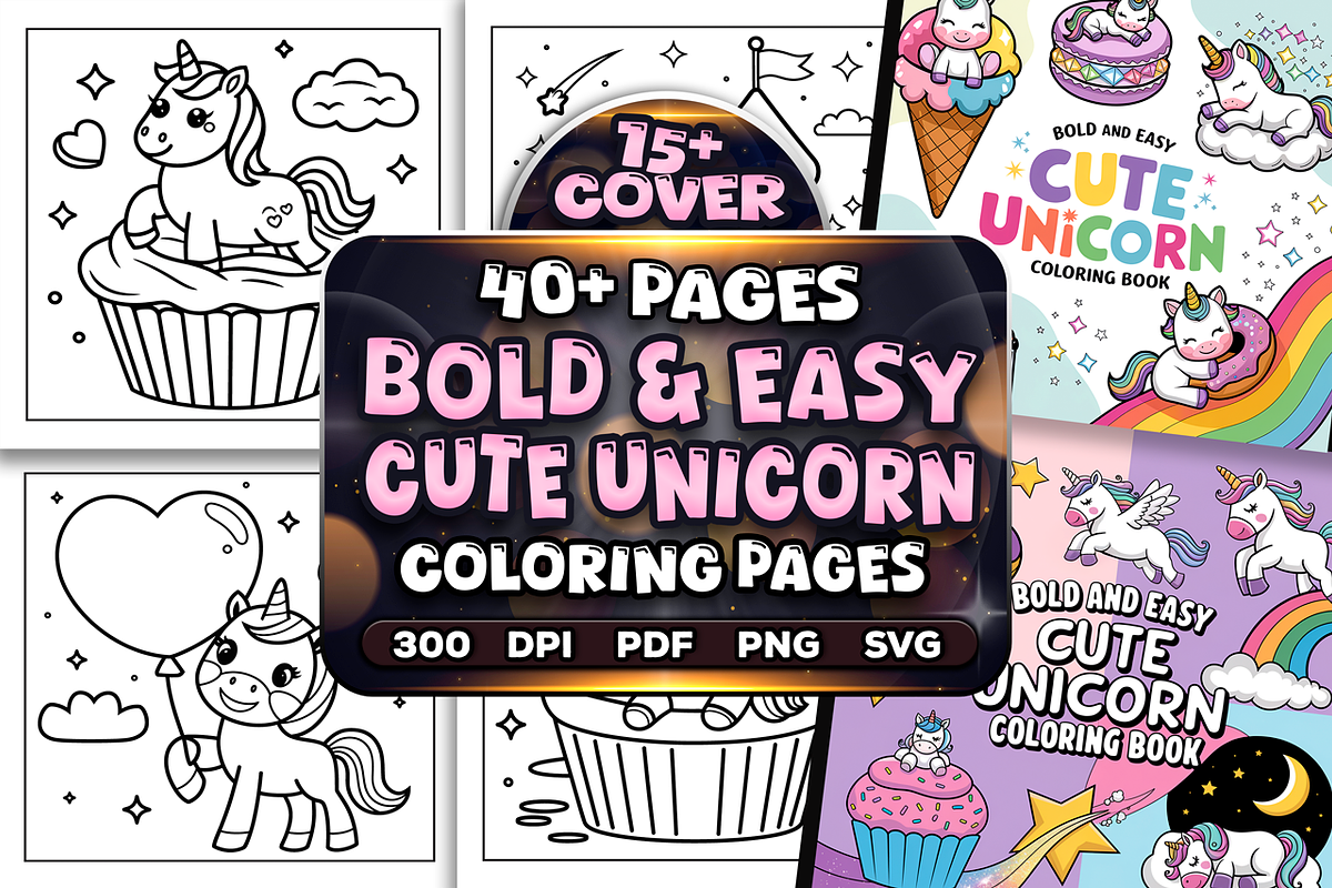 Bold Easy Cute Unicorn Coloring Page, an Animal Illustration by Craftsbeefy (Photo 1 of 4)