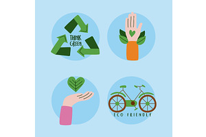 four eco friendly icons, an Illustration by studiogstock