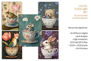 Animal Tea Time Postcard Designs