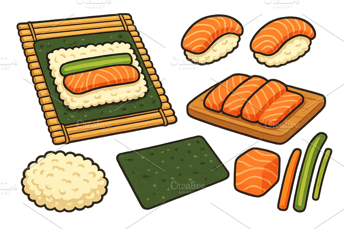 Sushi preparation process with, a Food Illustration by ZinetroN