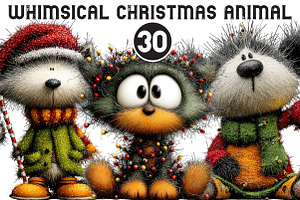 Whimsical Christmas Animal Clipart, an Illustration by Black Bird Studio