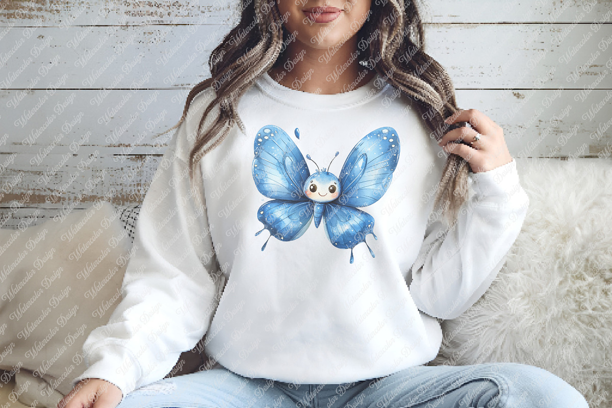 Watercolor Blue Butterflies Cliupart, an Illustration by Watercolor design (Photo 12 of 12)