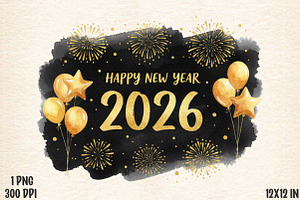 Gold Glitter Happy New Year PNG, an Illustration by Designworld