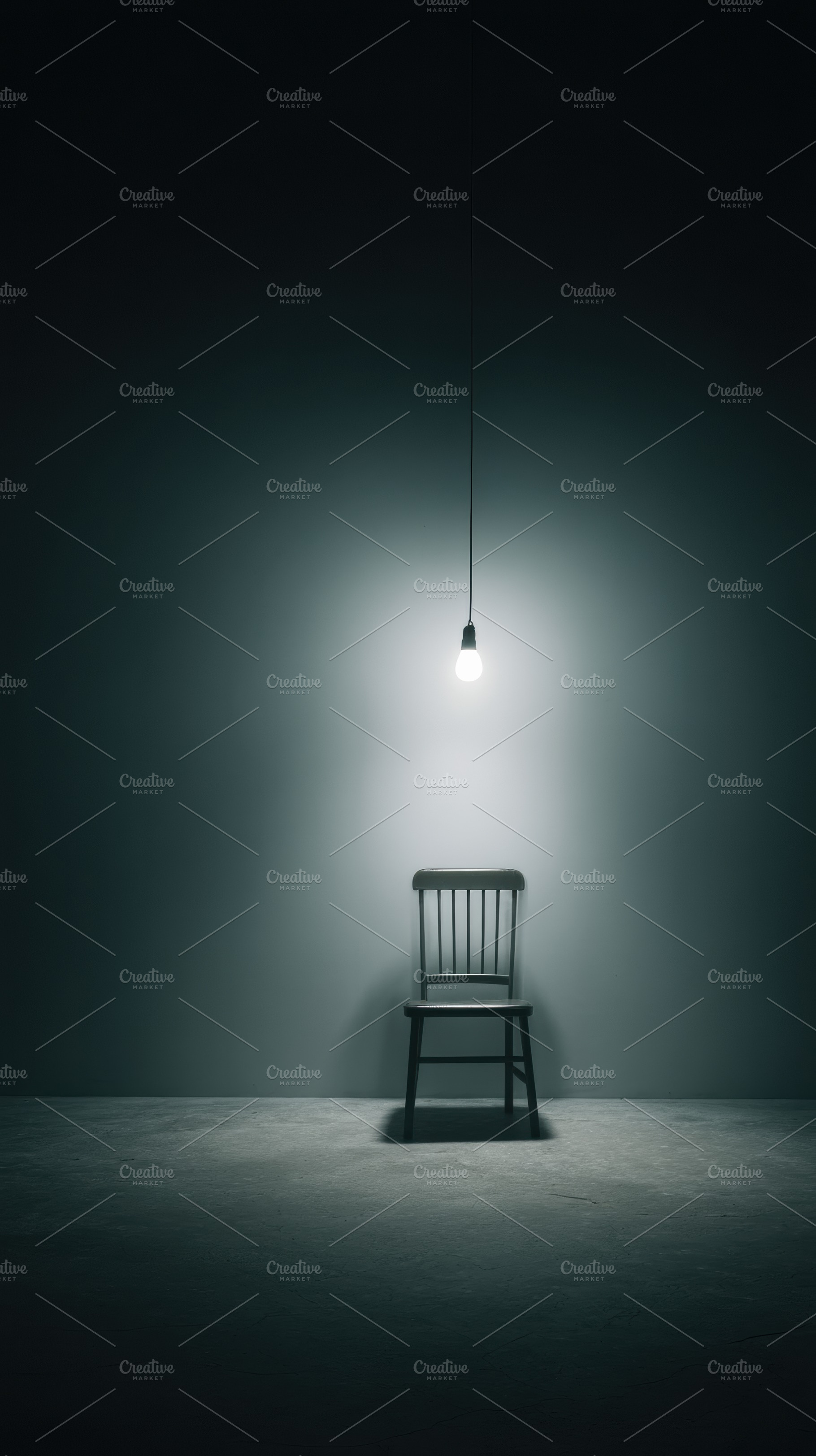Empty Chair Under Bare Bulb Light, a Wallpaper Photo by Virgo Studio
