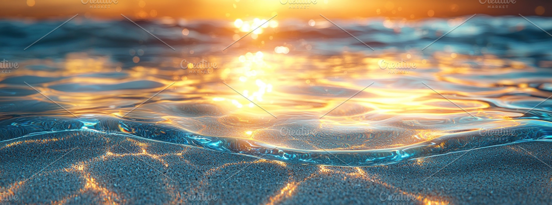 Golden sunset reflections on shallow beach water with soft waves, a Person Photo by José Manuel Gelpi